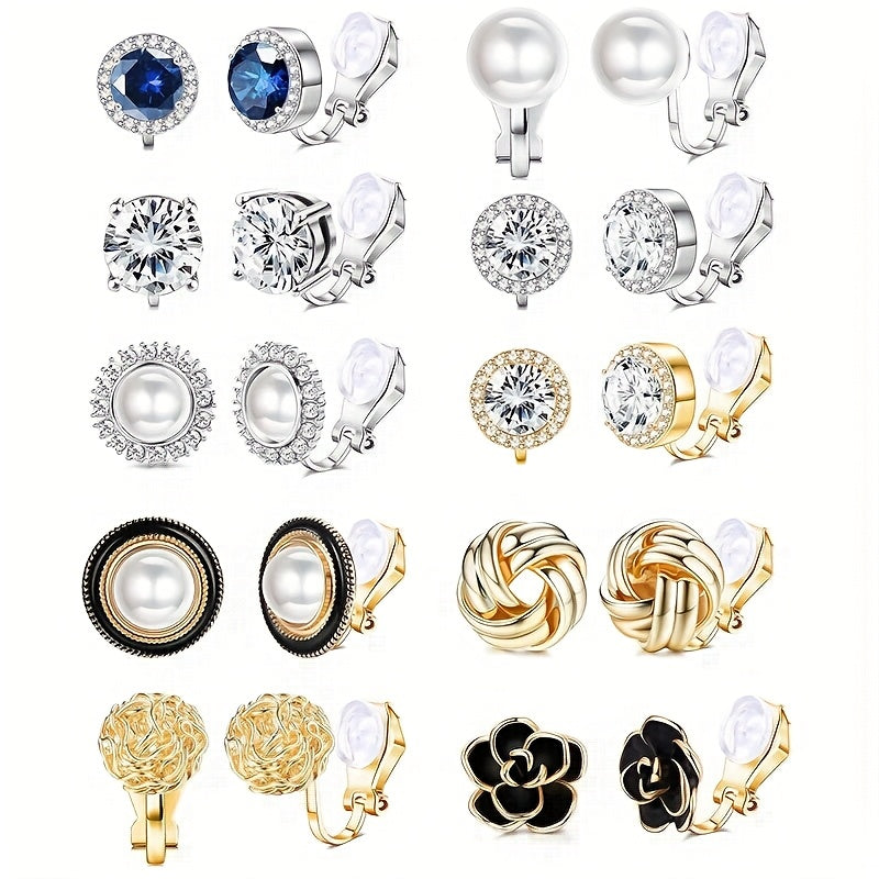 Elegant Pearl and Stone Clip Earrings