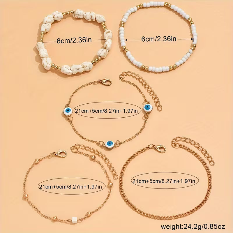 Elegant Turquoise Pearl Ankle Bracelet Set