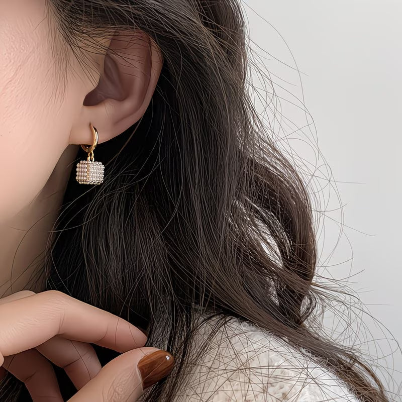 Elegant Pearl Cube Earrings