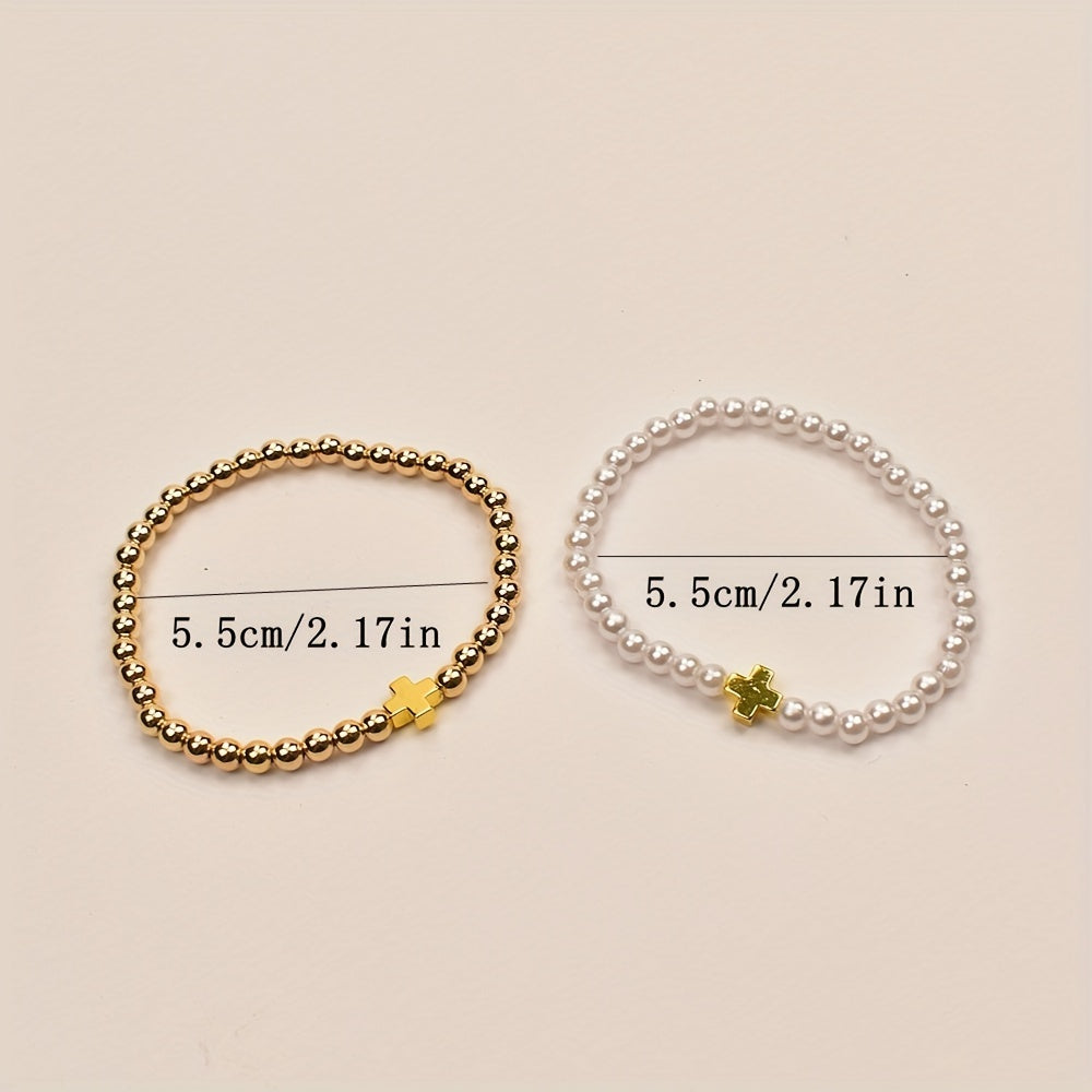 Elegant Pearl and Gold Bracelet Set