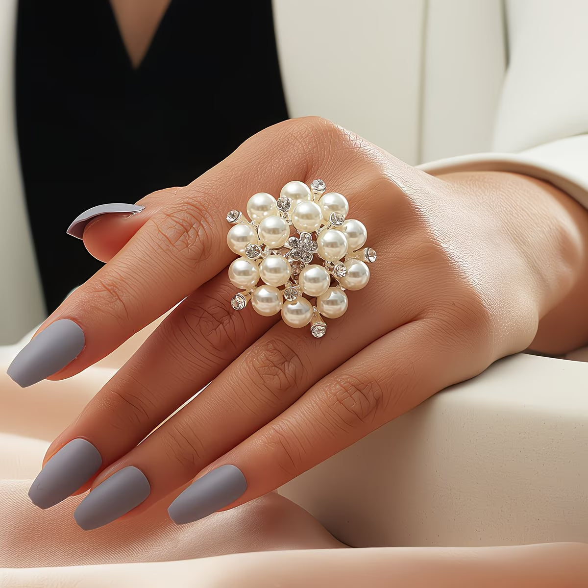 Elegant Triple Pearl Gold Ring
