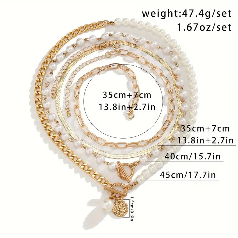 Elegant Layered Pearl Necklace Set