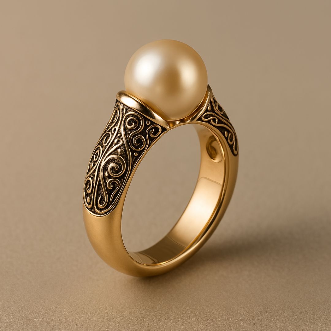 Elegant Vintage Pearl Gold Ring
