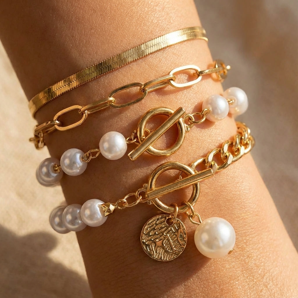 Sophisticated Layered Pearl Bracelet Set