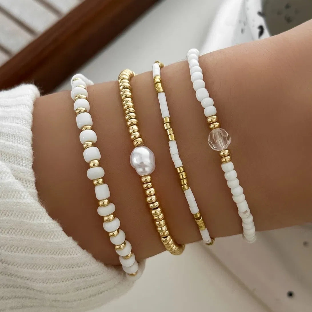 Elegant Gold Pearl Bracelet Set