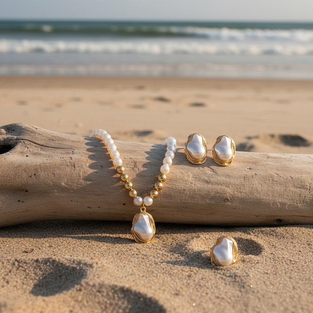 Sophisticated Golden Baroque Pearl Set