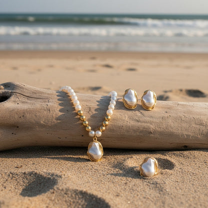 Sophisticated Golden Baroque Pearl Set