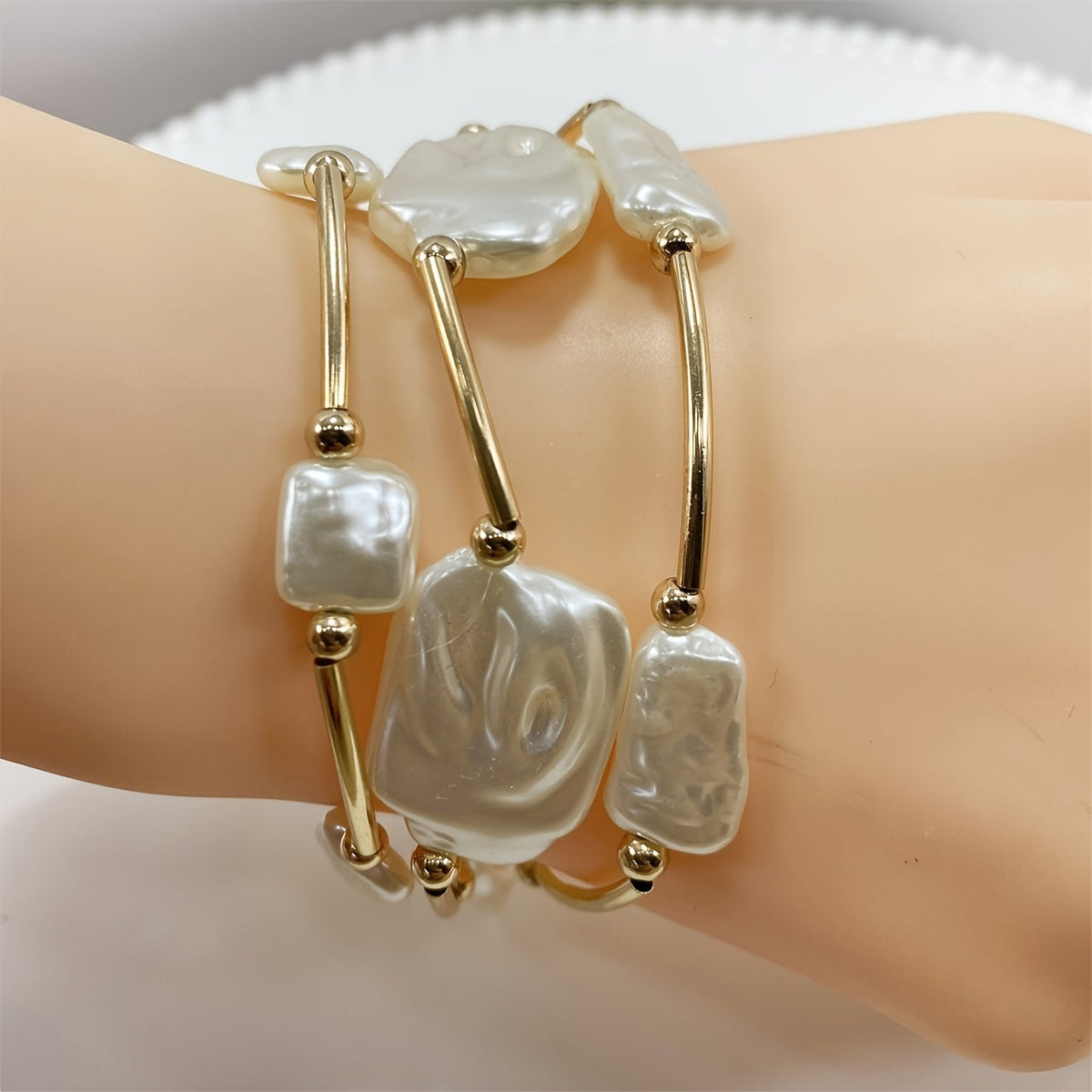 Elegant Baroque Pearl Bangle Set