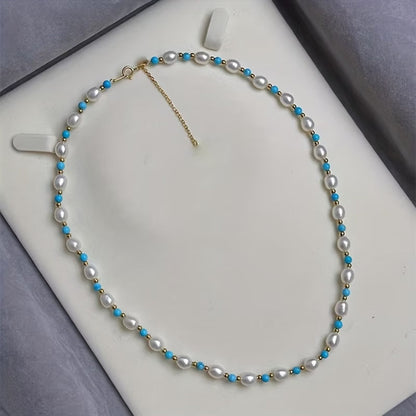 Elegant Pearl and Turquoise Beads Necklace
