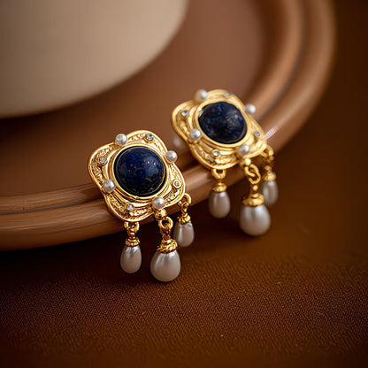 Elegant Royal Blue Pearl Chandelier Earrings