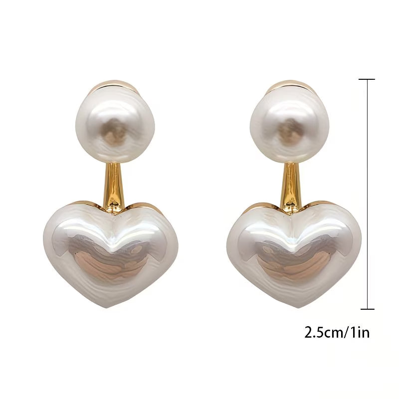 Elegant Double Pearl Heart Earrings