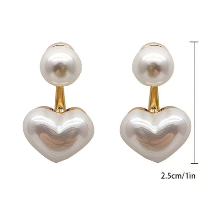 Elegant Double Pearl Heart Earrings