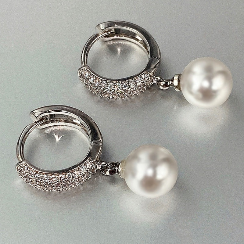 Elegant Pearl Drop Hoop Earrings