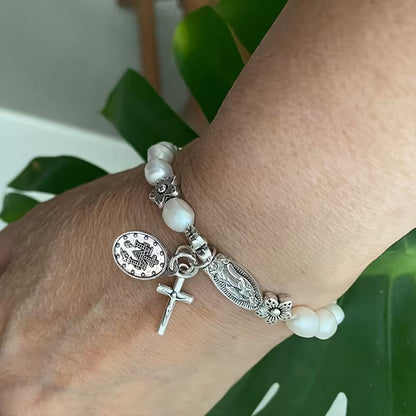Elegant Pearl Flower Faith Bracelet