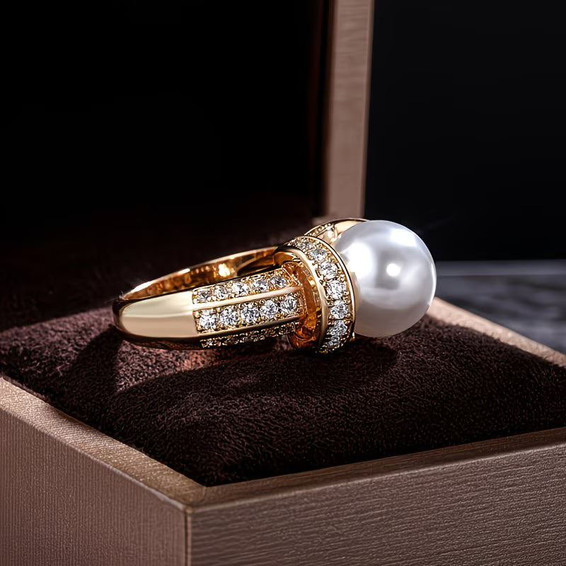 Elegant Triple Pearl Gold Ring