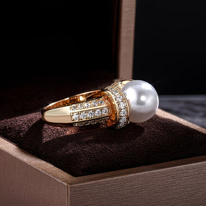 Elegant Triple Pearl Gold Ring