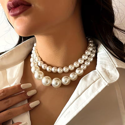 Elegant Double Statement Pearl Necklace