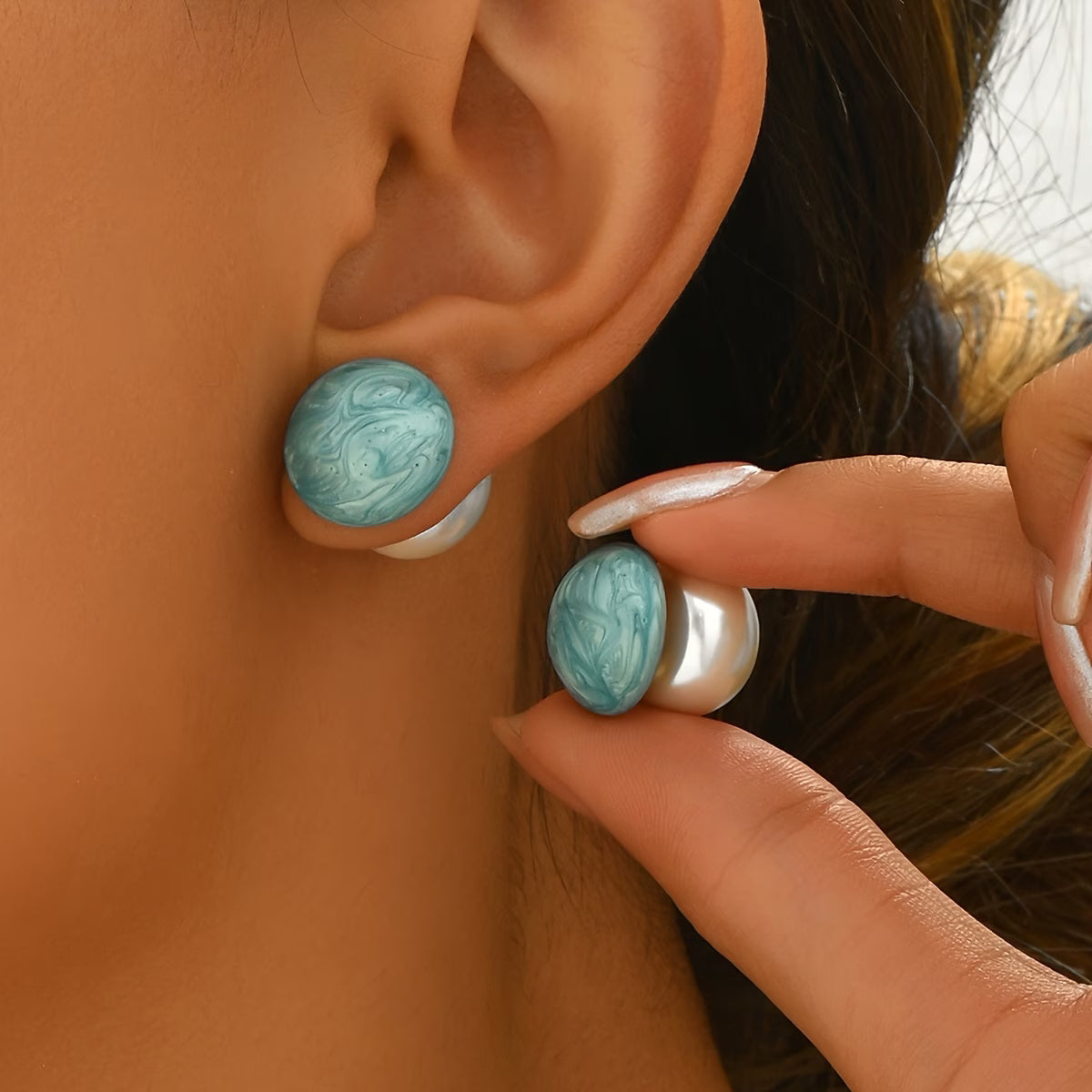 Elegant Pearl Turquoise Stud Earrings