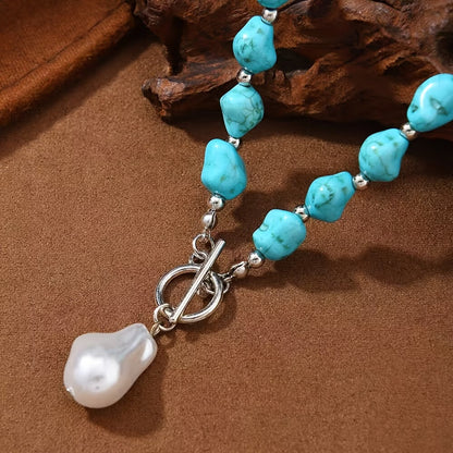 Elegant Turquoise Pearl Silver Necklace