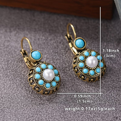 Elegant Pearl Bloom Turquoise Earrings