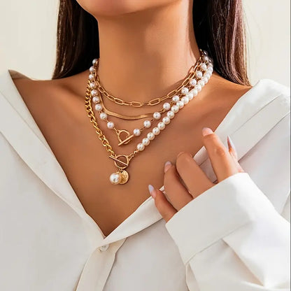 Elegant Layered Pearl Necklace Set