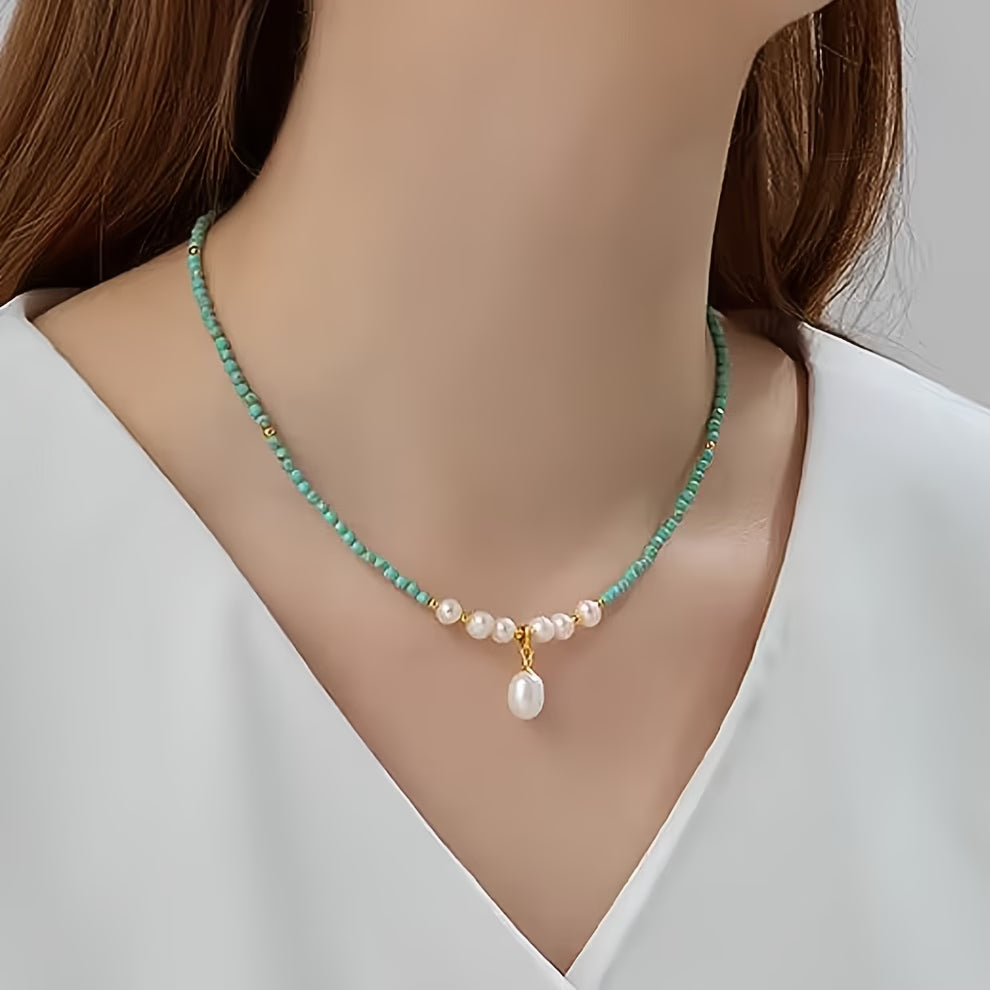 Elegant Turquoise and Pearl Necklace