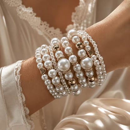 Elegant Pearl Stacking Bracelet Set