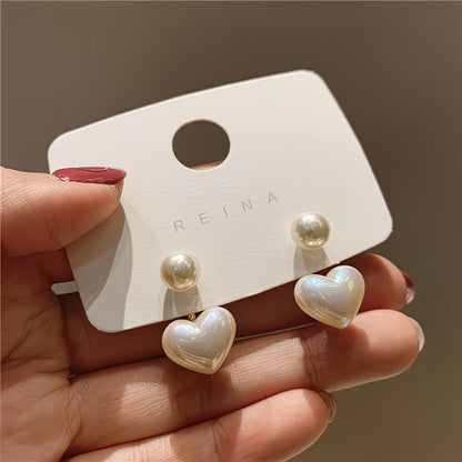 Elegant Double Pearl Heart Earrings