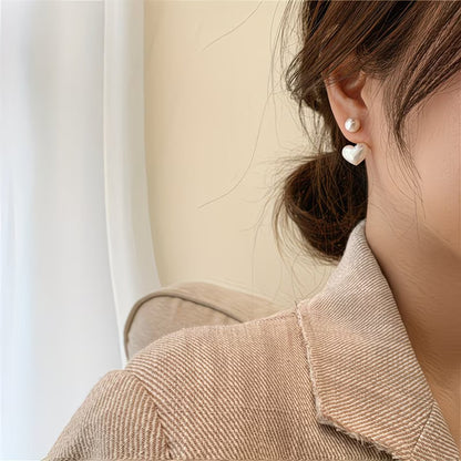 Elegant Double Pearl Heart Earrings