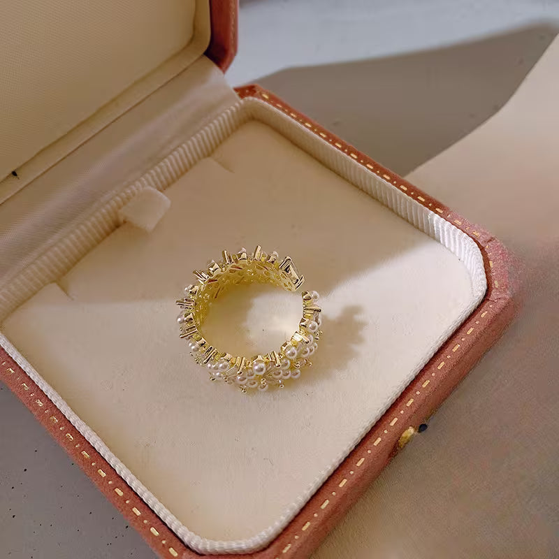 Elegant Pearl Leaf Ring