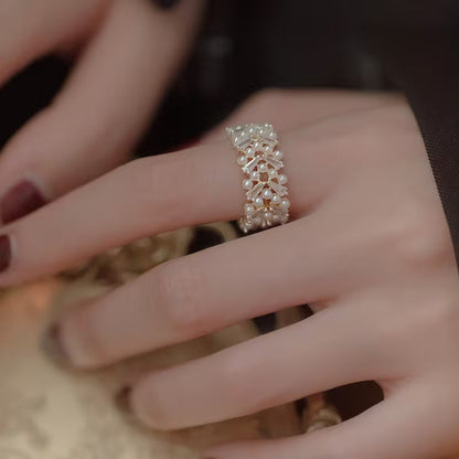 Elegant Pearl Leaf Ring