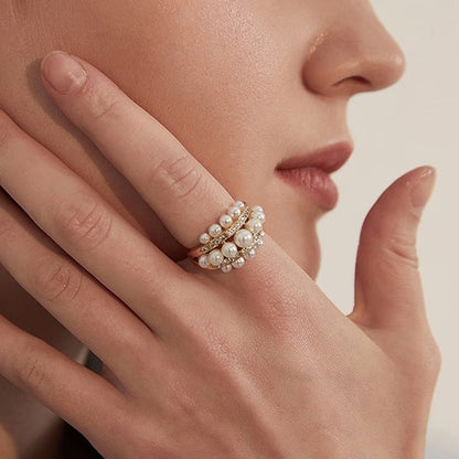 Elegant Pearl and Zirconia Ring