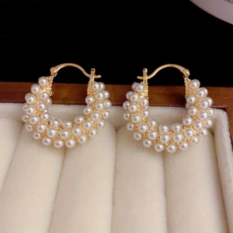 Elegant Layered Pearl Hoop Earrings