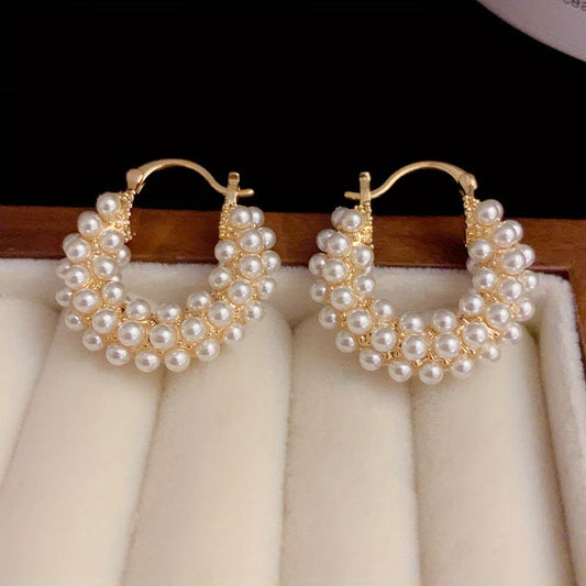 Elegant Layered Pearl Hoop Earrings
