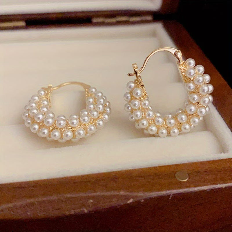 Elegant Layered Pearl Hoop Earrings