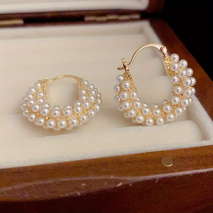 Elegant Layered Pearl Hoop Earrings