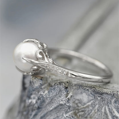 Elegant Pearl & Crystal Statement Ring