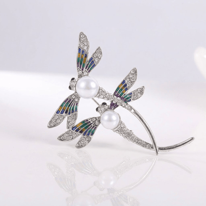 Elegant Vintage Pearl Dragonfly Brooch
