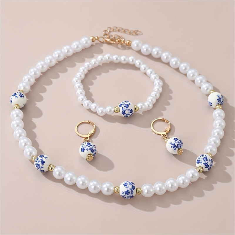 Elegant Blue and White Pearl Set