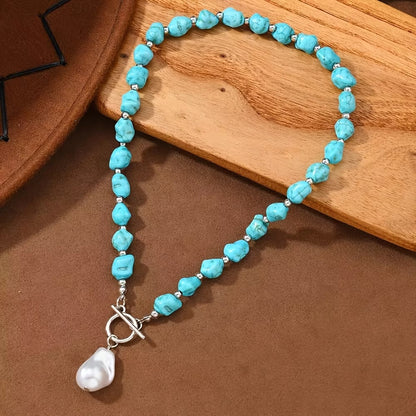 Elegant Turquoise Pearl Silver Necklace