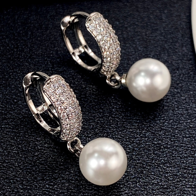 Elegant Pearl Drop Hoop Earrings