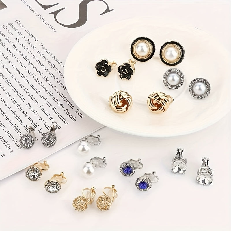 Elegant Pearl and Stone Clip Earrings