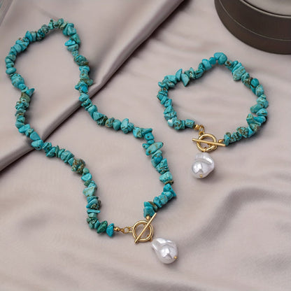 Elegant Turquoise Pearl Necklace Set