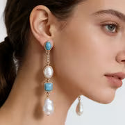 Elegant Turquoise Pearl Drop Earrings
