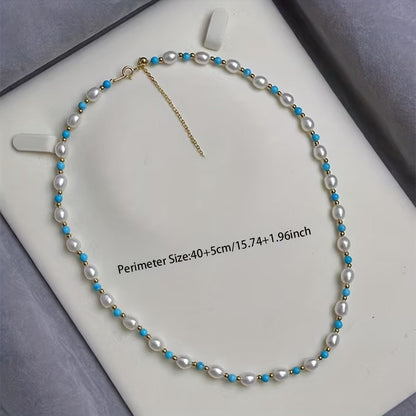 Elegant Pearl and Turquoise Beads Necklace