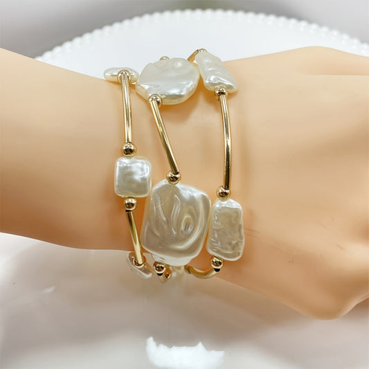 Elegant Baroque Pearl Bangle Set