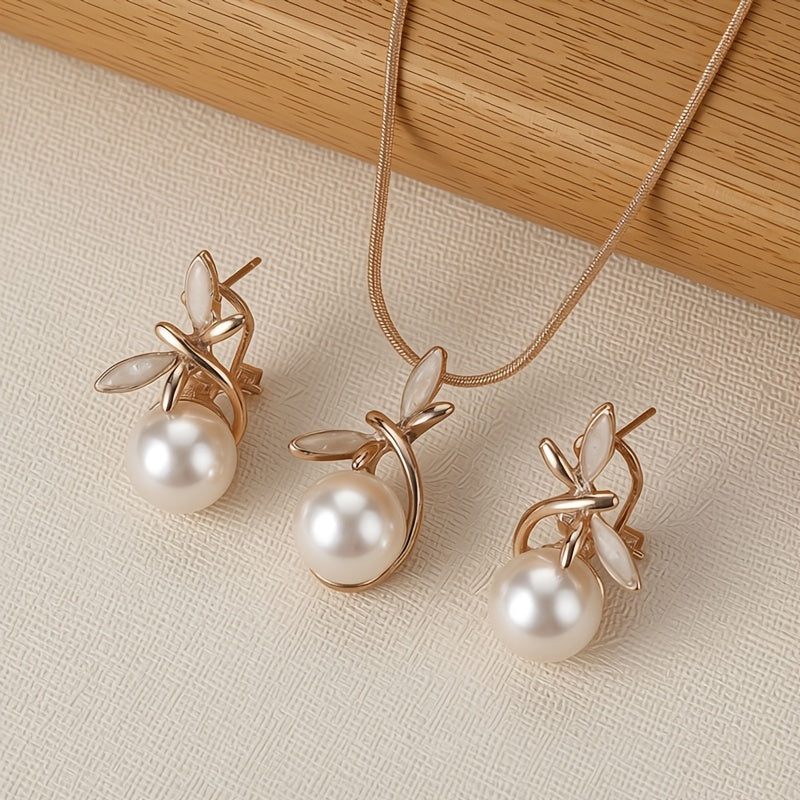 Elegant Rose Gold Dragonfly Pearl Set