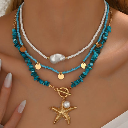 Elegant Pearl and Turquoise Coastal Necklace