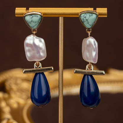 Sophisticated Turquoise Pearl Drop Earrings
