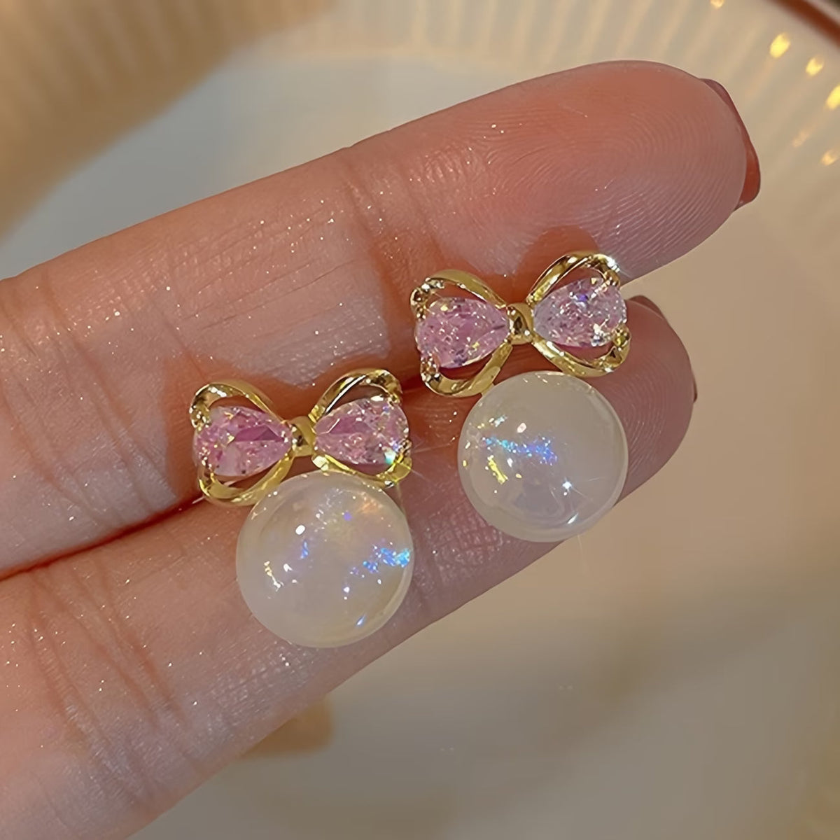 Elegant Rosé Sapphire Pearl Earrings